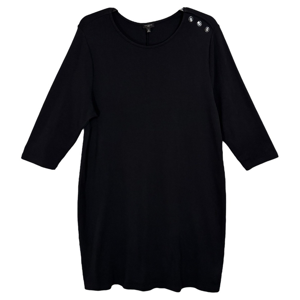Talbots Black Knit T Shirt Sheath Dress Plus Size 2X Casual Preppy 3/4 Sleeve‎